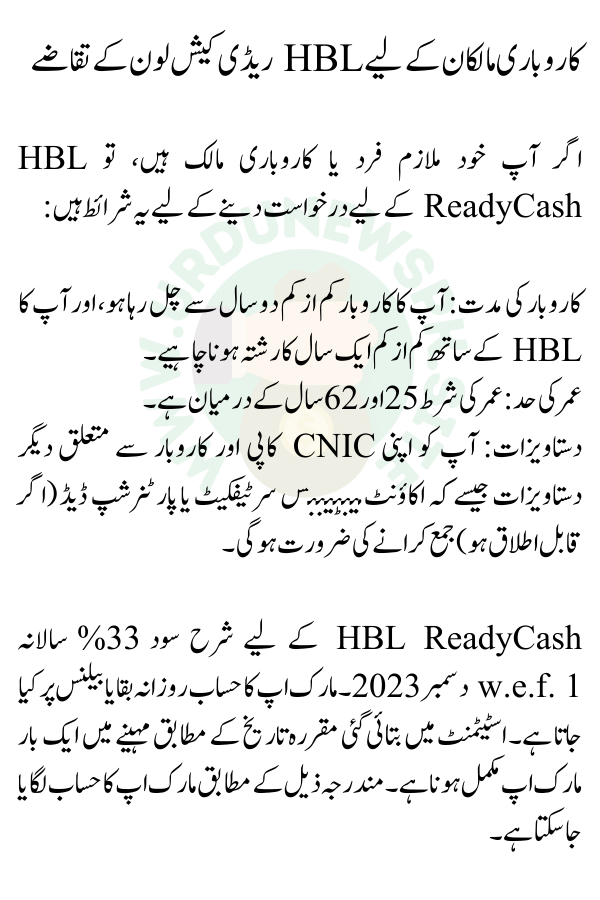 HBL ReadyCash Loan